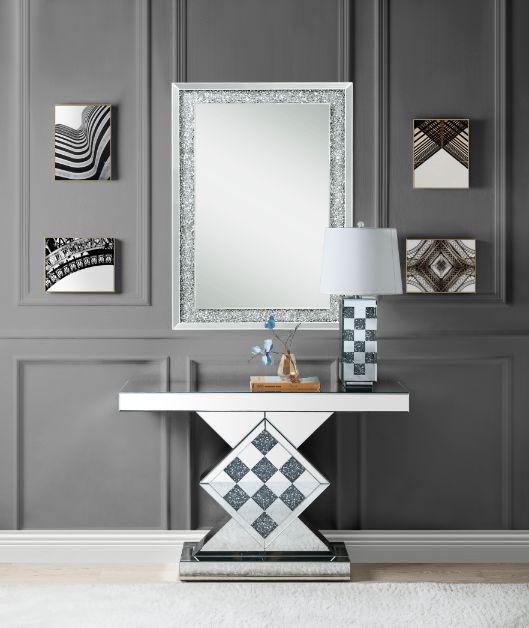 Noralie Glam Rectangular Console Table with Checkered Pattern