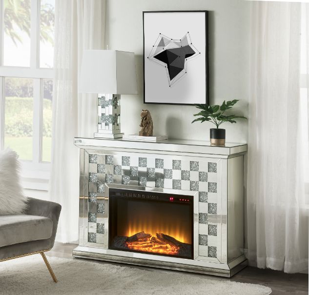 Noralie Glam Fireplace with Checkered Pattern