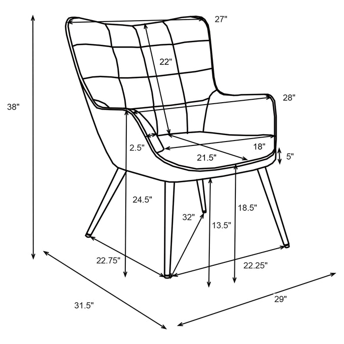 Coaster Isla Upholstered Flared Arms Accent Chair with Grid Tufted Default Title