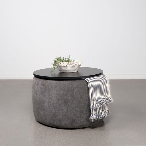 Coaster Tesoro Upholstered Round Lift Top Storage Ottoman Grey and Black Default Title