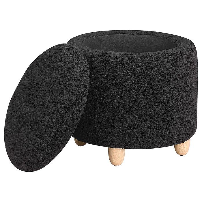 Coaster Valia Faux Sheepskin Upholstered Round Storage Ottoman Black White