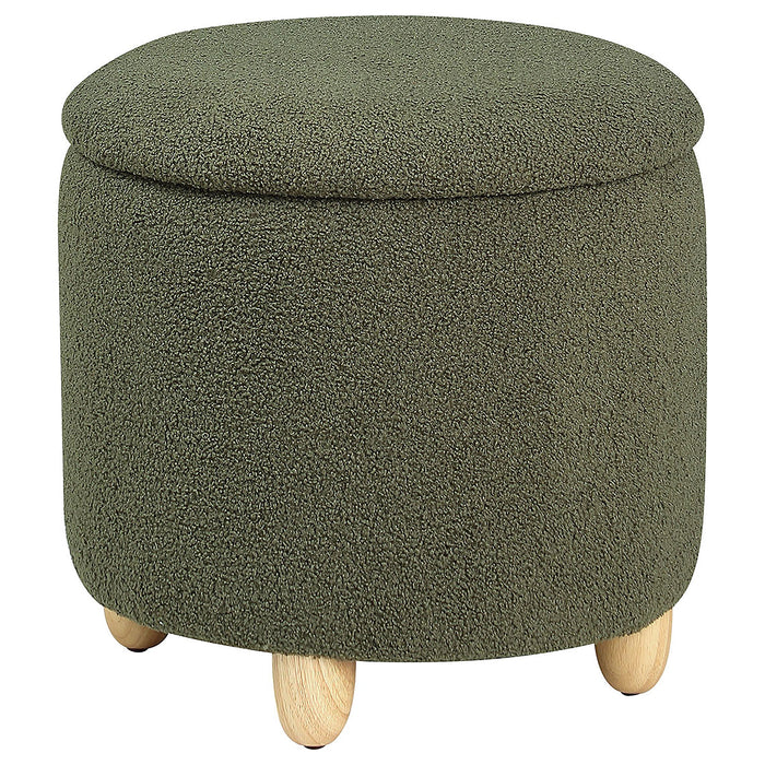 Coaster Valia Faux Sheepskin Upholstered Round Storage Ottoman Black Green