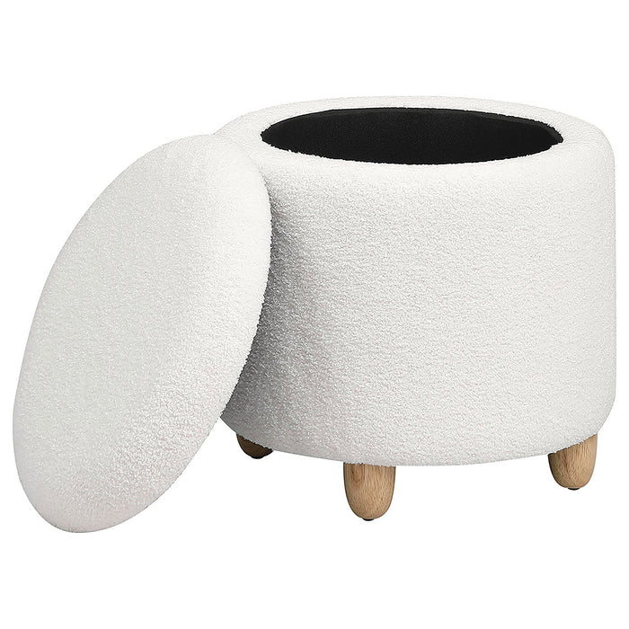 Coaster Valia Faux Sheepskin Upholstered Round Storage Ottoman Black White