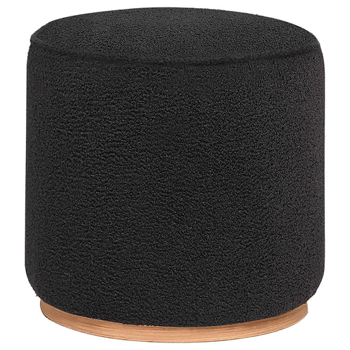 Coaster Zena Faux Sheepskin Upholstered Round Ottoman Black Black