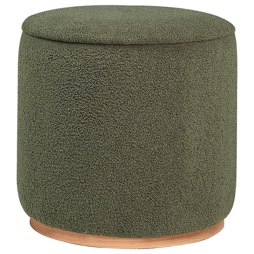 Coaster Zena Faux Sheepskin Upholstered Round Ottoman Black Green