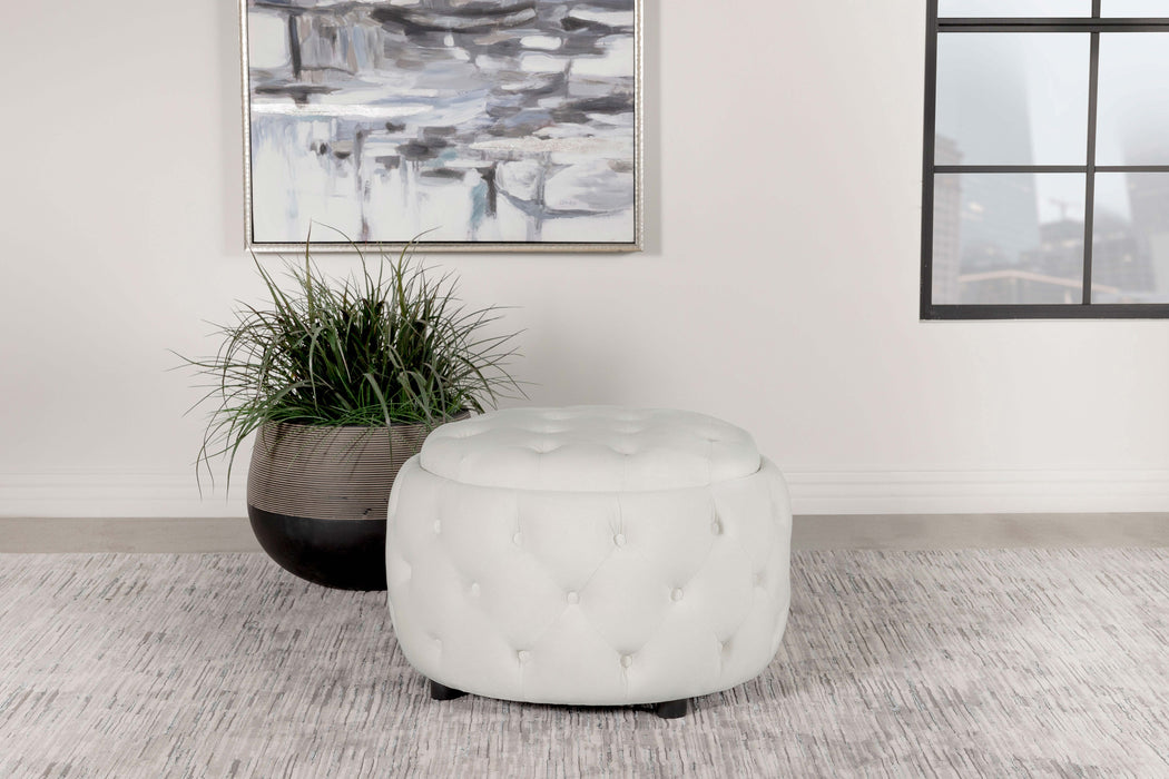 Coaster Angelina Tufted Storage Round Ottoman Pearl Default Title