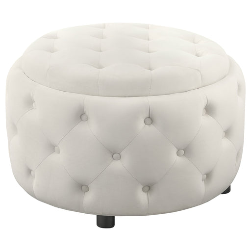 Coaster Angelina Tufted Storage Round Ottoman Pearl Default Title