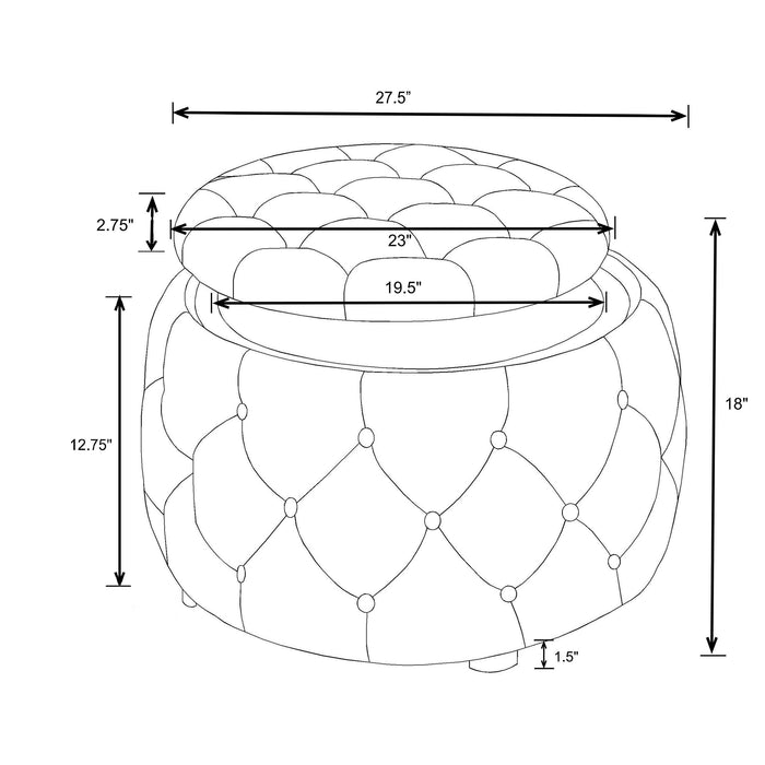 Angelina Tufted Storage Round Ottoman Steel Grey