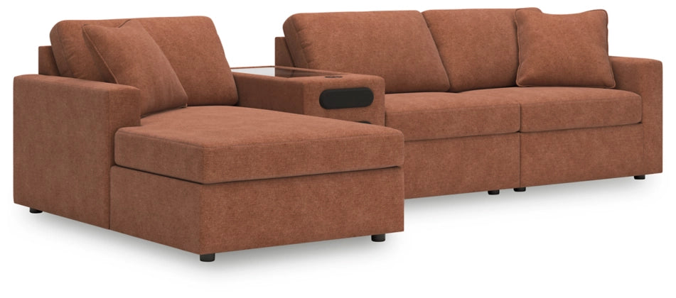 Modmax 4-Piece Modular Performance Fabric Sectional with Chaise and Audio Console