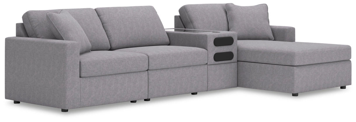 Modmax 4-Piece Modular Performance Fabric Sectional with Chaise and Audio Console