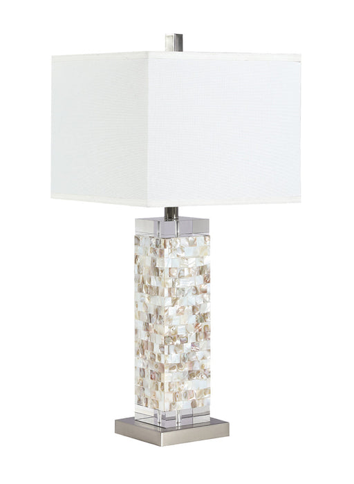 Coaster Capiz Square Shade Table Lamp with Crystal Base White and Silver Default Title