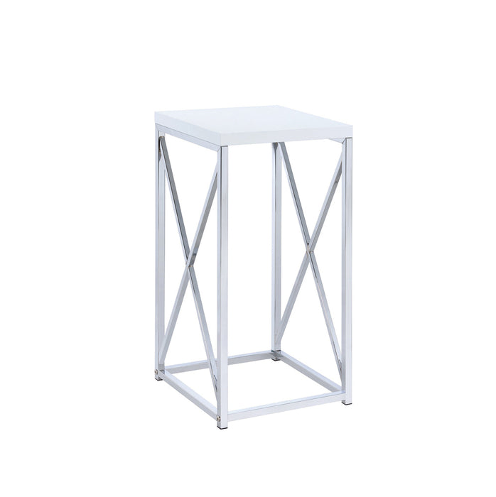 Coaster Edmund Accent Table with X-cross Glossy White and Chrome Default Title