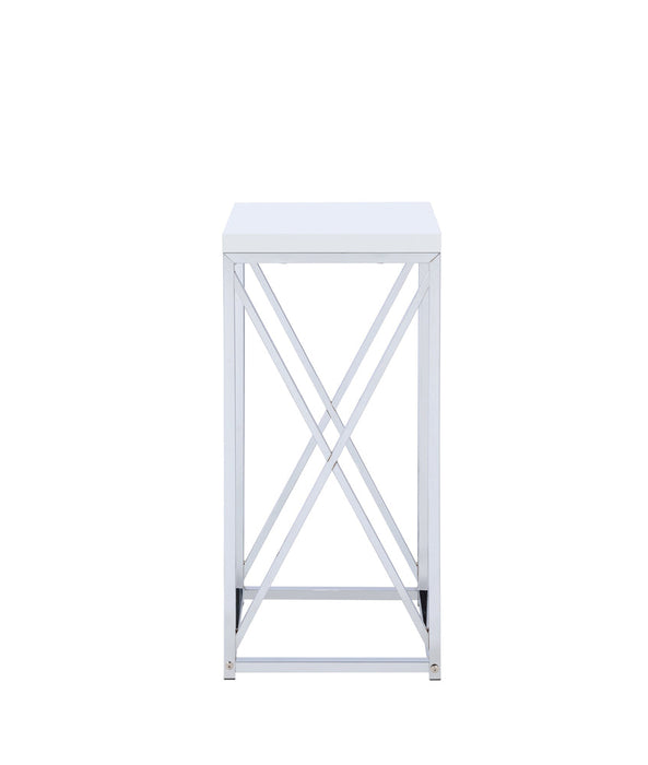 Coaster Edmund Accent Table with X-cross Glossy White and Chrome Default Title