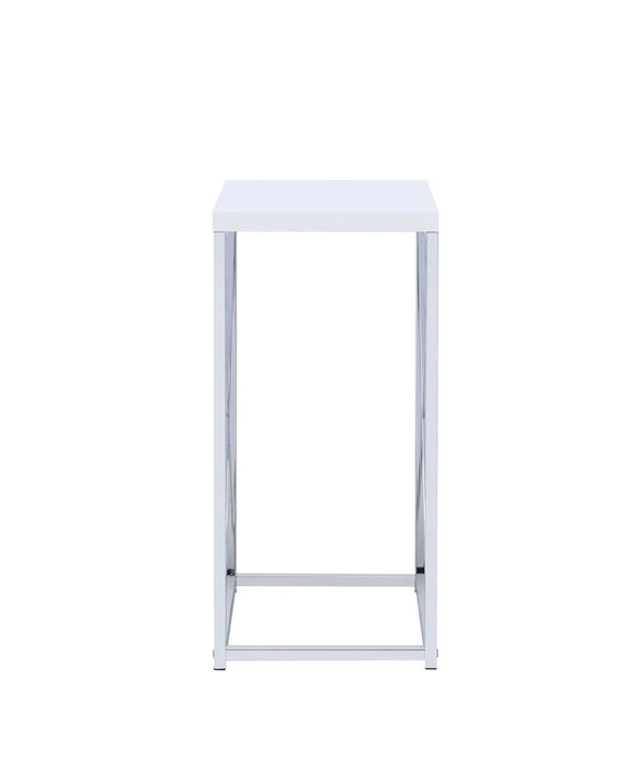 Coaster Edmund Accent Table with X-cross Glossy White and Chrome Default Title