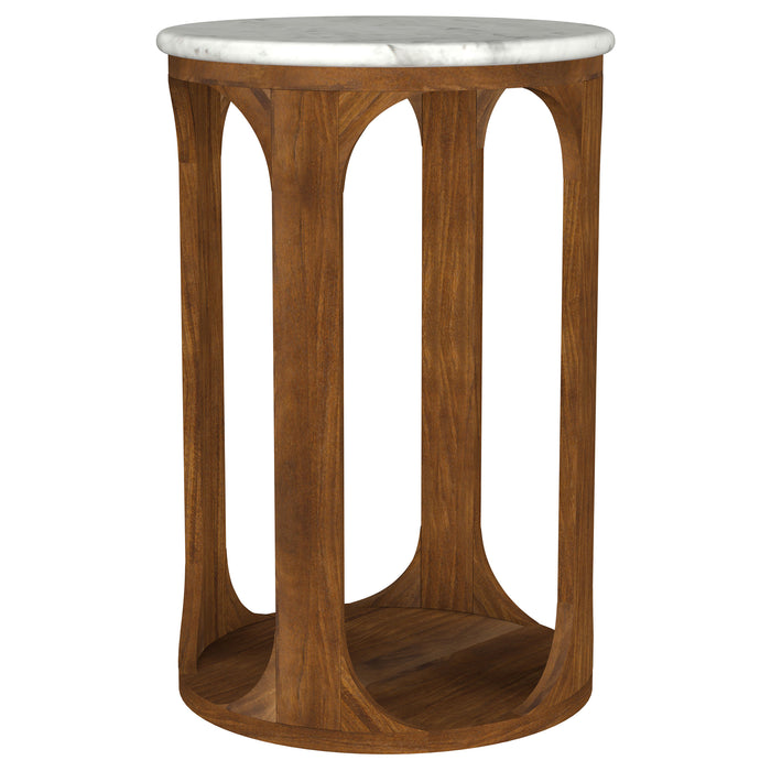 Berkeley Round Marble Top Side Table White and Brown