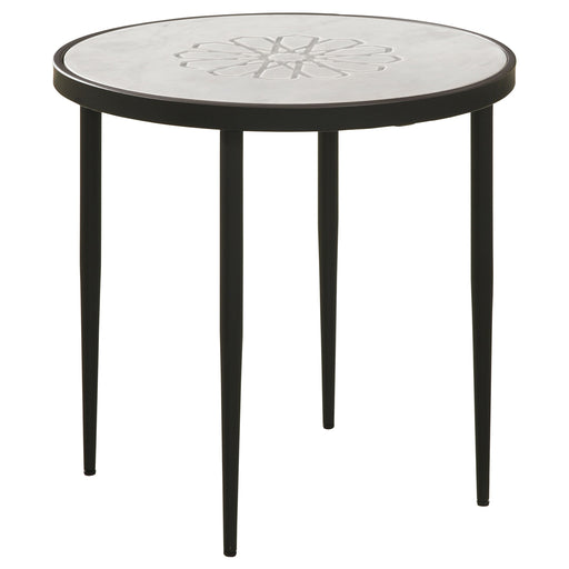 Coaster Kofi Round Marble Top Side Table White and Black Default Title