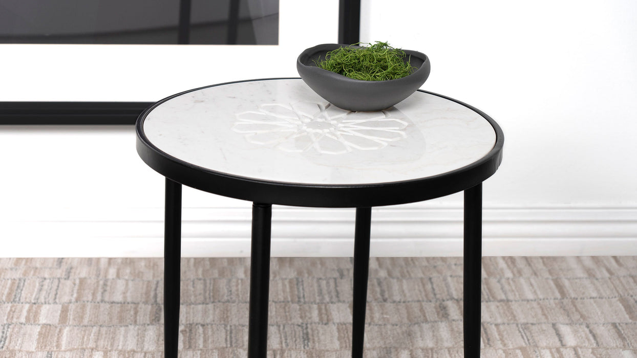 Coaster Kofi Round Marble Top Side Table White and Black Default Title