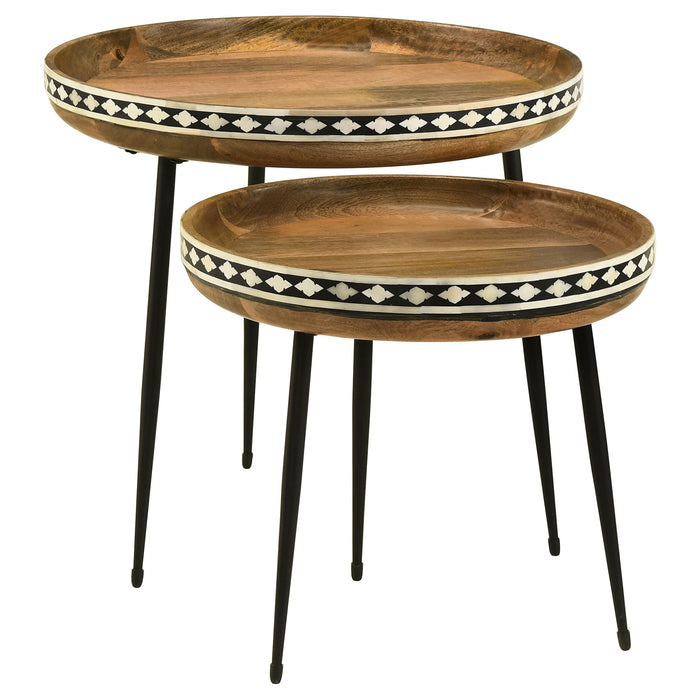 Coaster Ollie 2-piece Round Nesting Table Natural and Black Default Title