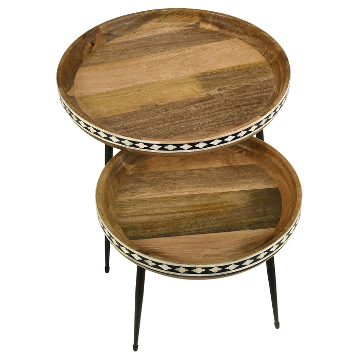 Coaster Ollie 2-piece Round Nesting Table Natural and Black Default Title