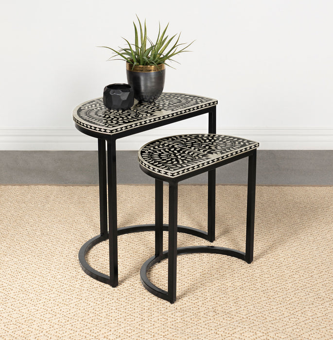 Coaster Zakiya 2-piece Demilune Nesting Table Black and White Default Title