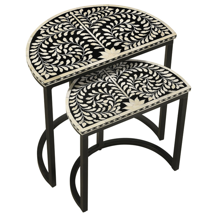 Coaster Zakiya 2-piece Demilune Nesting Table Black and White Default Title