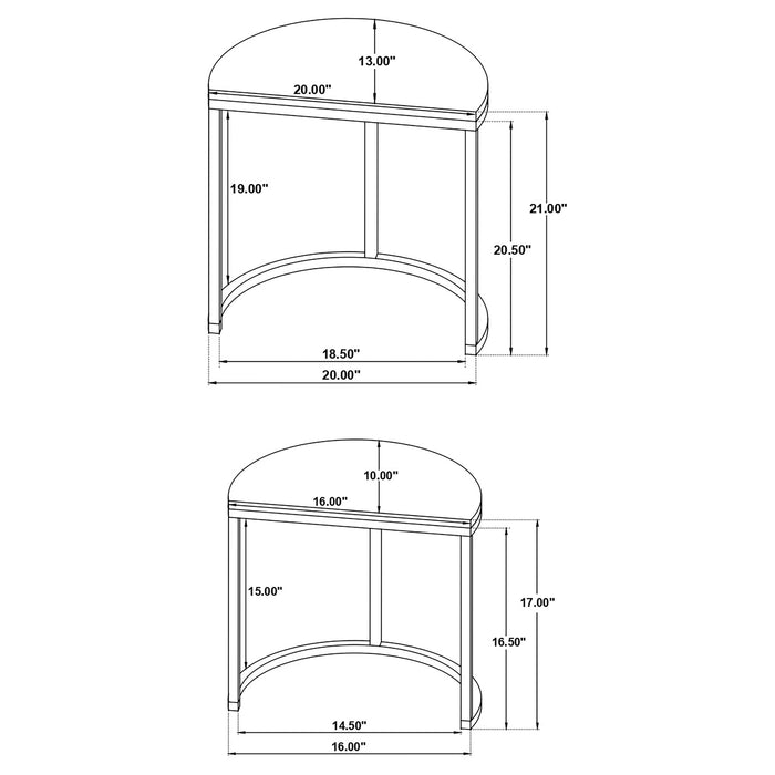 Coaster Zakiya 2-piece Demilune Nesting Table Black and White Default Title