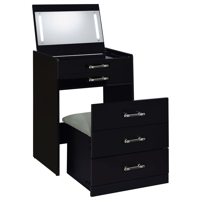 Danbury 3-drawer Makeup Vanity & Stool Set Black High Gloss