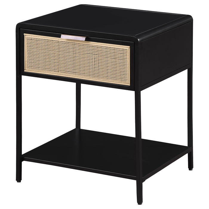 Amherst 1-drawer Radio Weave Cane Metal Bedside Table Black