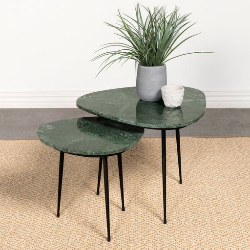 Coaster Tobias 2-piece Triangular Marble Top Nesting Table Green and Black Default Title