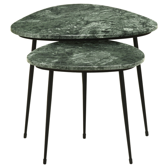 Coaster Tobias 2-piece Triangular Marble Top Nesting Table Green and Black Default Title