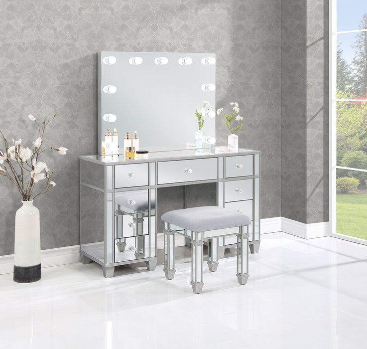 Coaster Allora 9-drawer Mirrored Storage Vanity Set with Hollywood Lighting Metallic Default Title