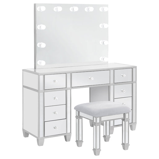 Coaster Allora 9-drawer Mirrored Storage Vanity Set with Hollywood Lighting Metallic Default Title