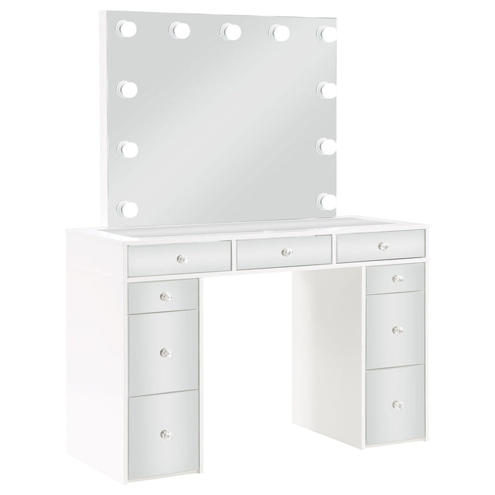 Coaster Regina 3-piece Makeup Vanity Table Set Hollywood Lighting White and Mirror Default Title