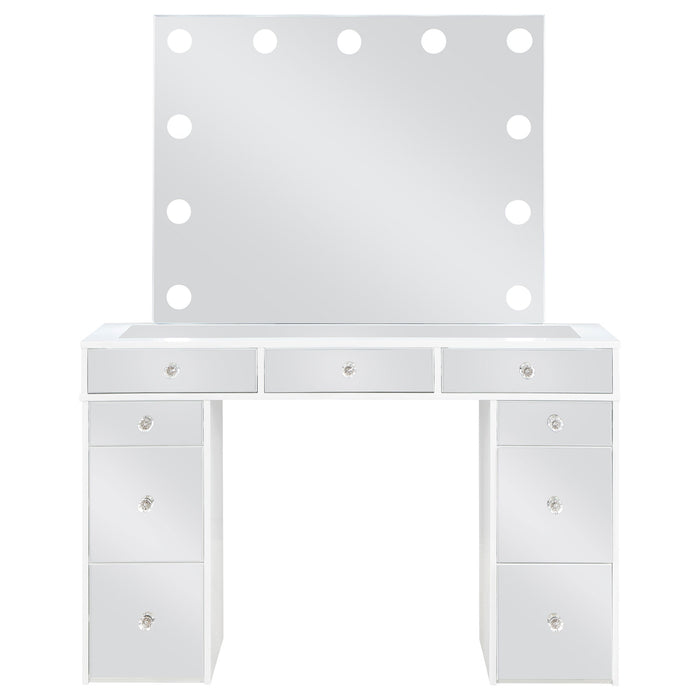 Coaster Regina 3-piece Makeup Vanity Table Set Hollywood Lighting White and Mirror Default Title