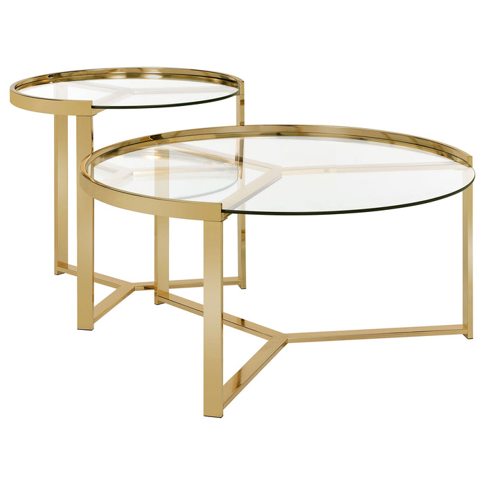 Coaster Delia 2-piece Round Nesting Table Clear and Gold Default Title