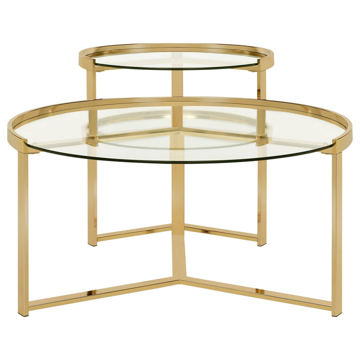 Coaster Delia 2-piece Round Nesting Table Clear and Gold Default Title