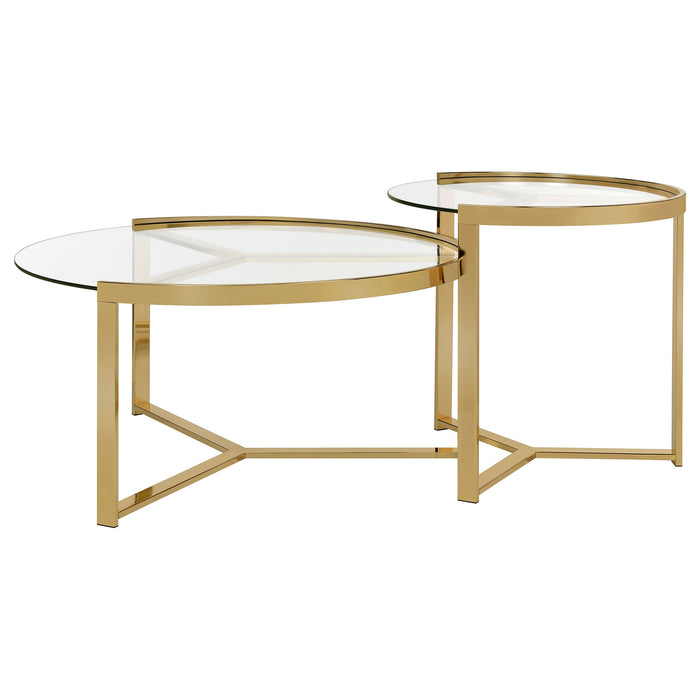 Coaster Delia 2-piece Round Nesting Table Clear and Gold Default Title