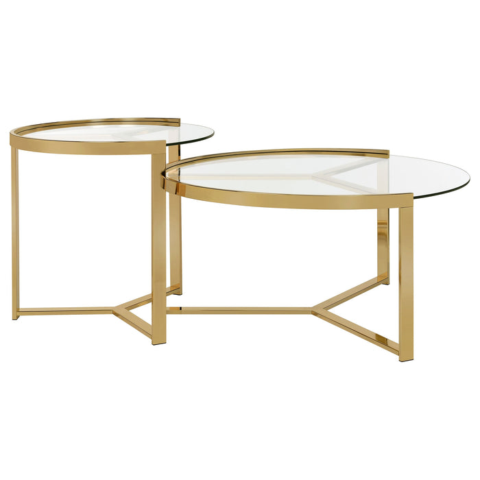 Coaster Delia 2-piece Round Nesting Table Clear and Gold Default Title