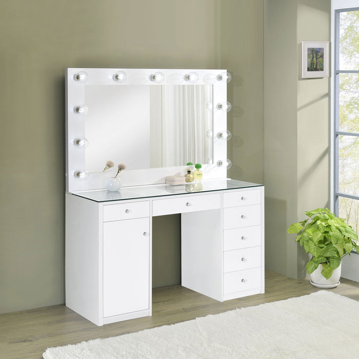 Coaster Acena 7-drawer Glass Top Vanity Desk with Lighting White Default Title