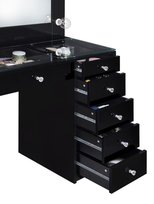 Acena 7-drawer Vanity Set with Lighting Black High Gloss