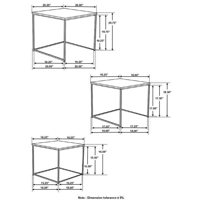 Coaster Belcourt 3-piece Square Nesting Tables Natural and Black Default Title