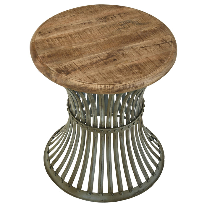 Coaster Matyas Round Accent Table with Natural Top and Blue Distressed Base Default Title