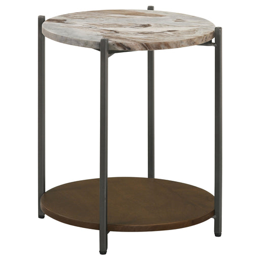 Coaster Noemie Round Accent Table with Marble Top White and Gunmetal Default Title