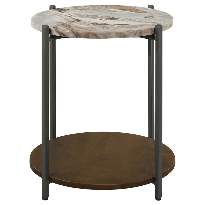 Coaster Noemie Round Accent Table with Marble Top White and Gunmetal Default Title