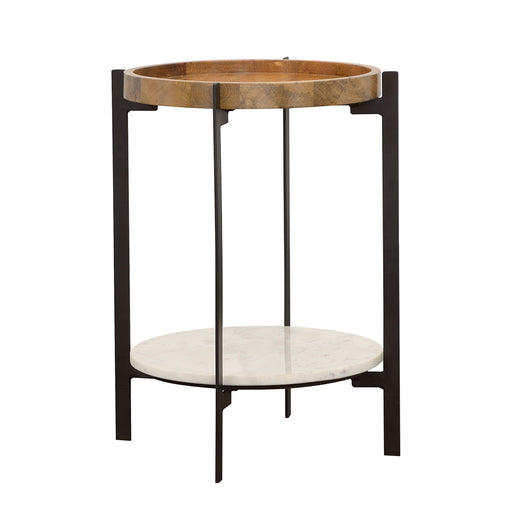 Coaster Adhvik Round Accent Table with Marble Shelf Natural and Black Default Title