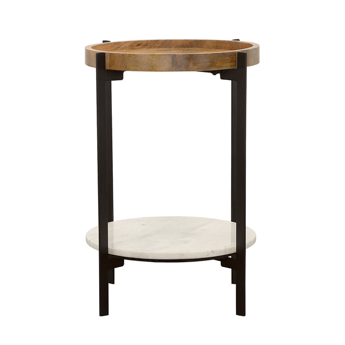 Coaster Adhvik Round Accent Table with Marble Shelf Natural and Black Default Title