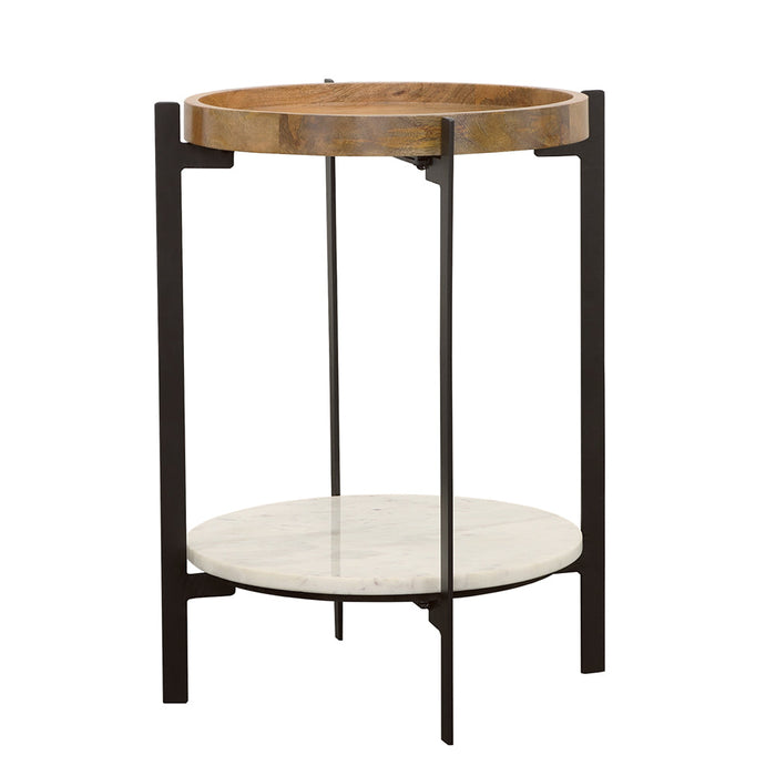 Coaster Adhvik Round Accent Table with Marble Shelf Natural and Black Default Title