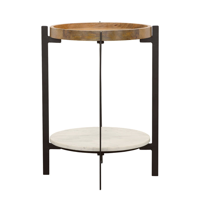 Coaster Adhvik Round Accent Table with Marble Shelf Natural and Black Default Title