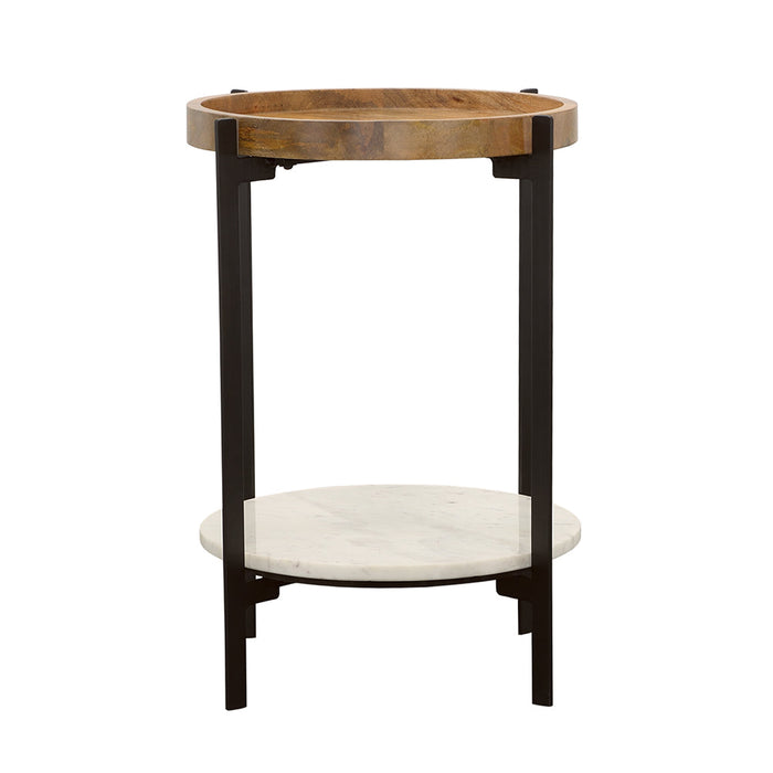 Coaster Adhvik Round Accent Table with Marble Shelf Natural and Black Default Title