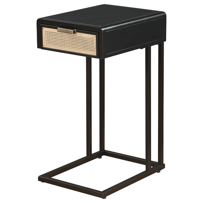 Amherst 1-drawer Radio Weave Cane Metal Side Table Black